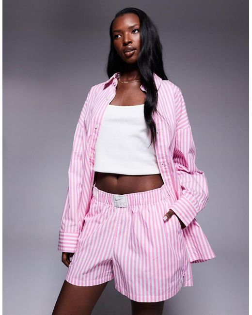 Nike Gestreept Poplin Overhemd in het Pink