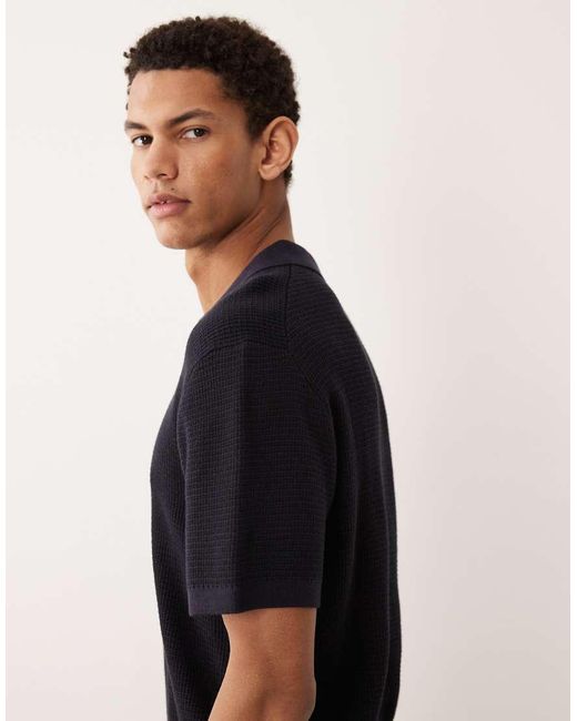 Jack & Jones Blue Premium Split Neck Knitted Top for men