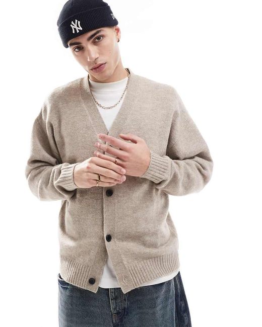 Cárdigan Beis Extragrande De Punto Mullido De -Beis Neutro Jack & Jones de hombre de color Gray