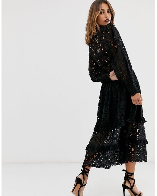 black broderie midi dress