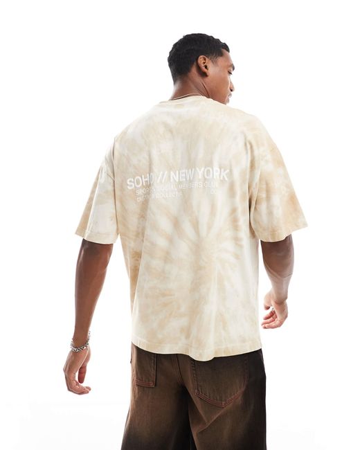 River Island Natural Oversized T-Shirt With Soho Logo Back Print for men