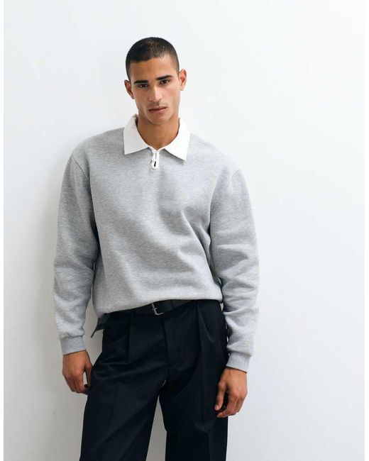 ASOS Gray Relaxed Notch Neck Rugby Polo With Buttons for men