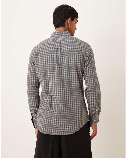 Polo Ralph Lauren Gray Icon Logo Custom Fit Check Sanded Twill Shirt for men