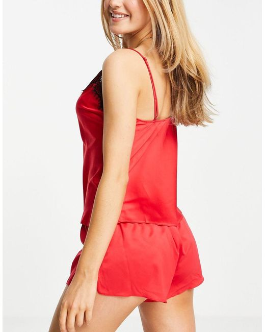 Ann Summers Red Cerise Lace Trim Satin Cami Short Set