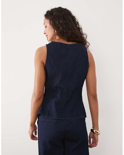 Mango Blue Avery 100% Cotton Square Neck Denim Top Co-ord