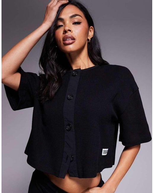 ASOS Black Weekend Collective Co-Ord Short Sleeve Waffle Cardigan With Nylon Trim