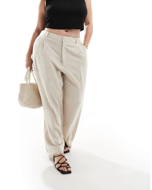 ASOS Natural Asos Design Curve Relaxed Straight Leg Linen Blend Pants