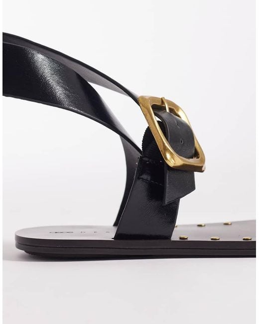 ASOS Black Freely Toe Loop Cross Strap Flat Sandals
