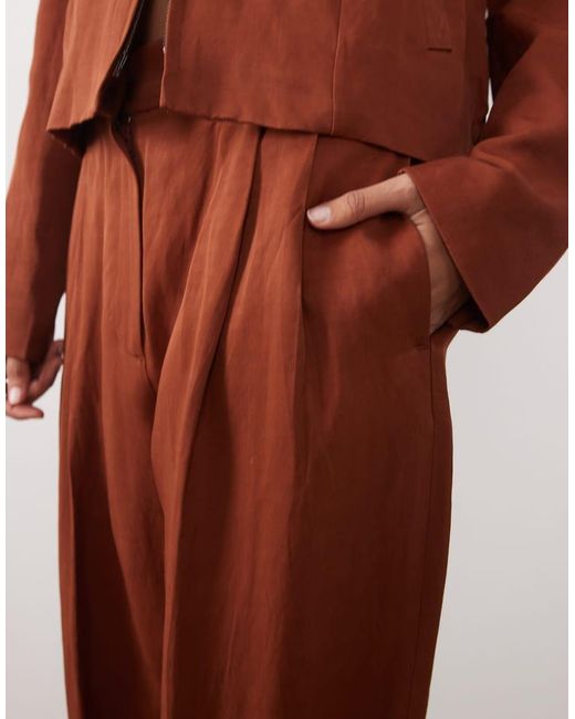 Mango Brown Vbbargen Linen Mix Pleated Front Straight Leg Pants