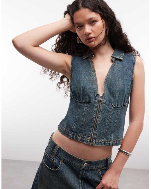 Collusion Blue Zip Through Denim Shirt