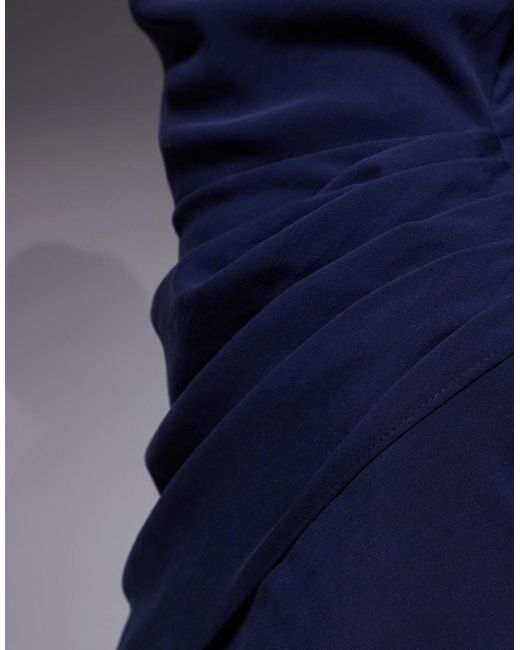 ASOS Blue High Neck Drape Maxi Dress With Drape Skirt