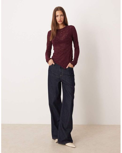 Gina Tricot Red Lace Asymmetric Long Sleeve Top
