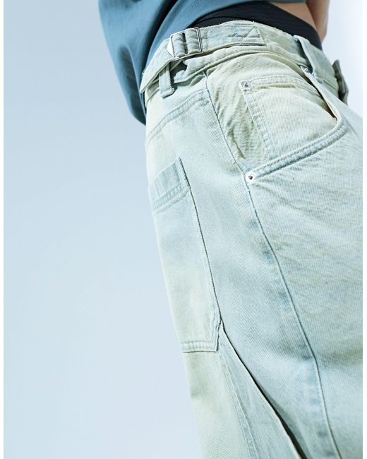 Jeans larghi lavaggio verdastro di Bershka in Blue da Uomo