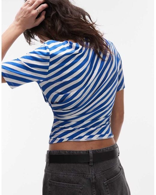 Top A Maniche Corte A Righe Con Scollo A Barchetta di TOPSHOP in Blue