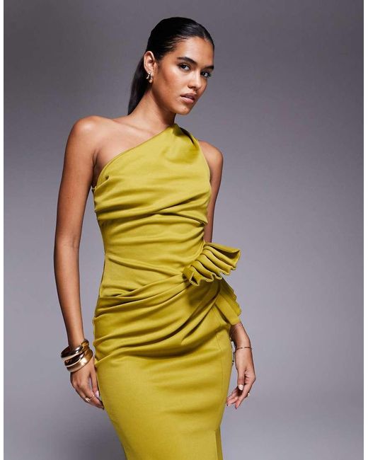 ASOS Green One Shoulder Pleated Detail Mini Dress