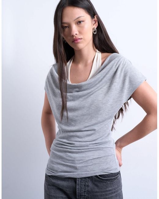 TOPSHOP Gray Double Layer Cowl Top