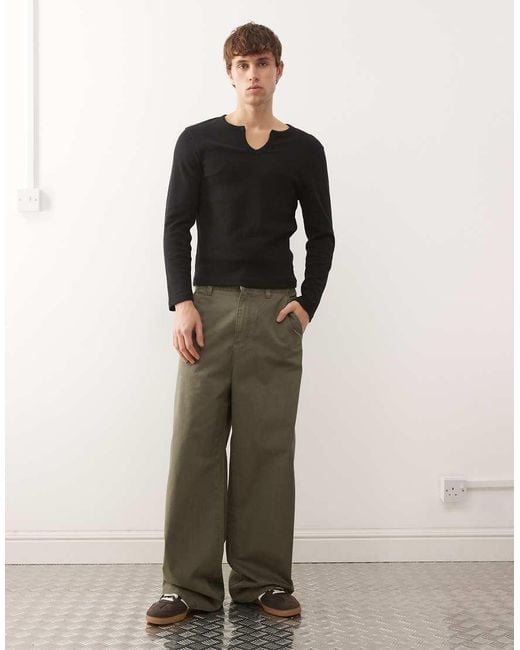 Collusion Muscle-Fit Henley T-Shirt Met Lange Mouwen En Inkeping Aan De Hals in het Black voor heren