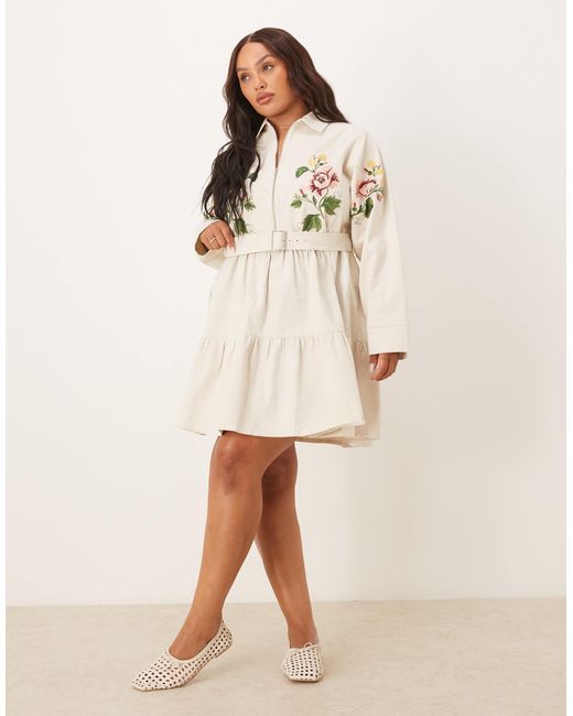 ASOS Natural Asos design curve – mini-hemdblusenkleid aus twill