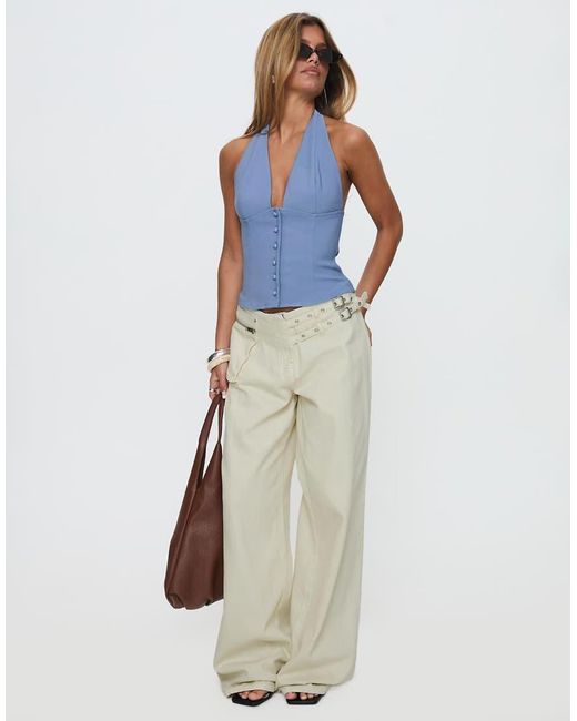 Princess Polly Blue Serefina Tailored Halterneck Button Up Top