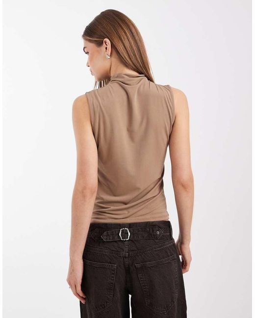 Pieces Gray Drape Neck Sleeveless Top