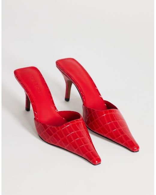 TOPSHOP Red Alfie Pointed Heeled Court