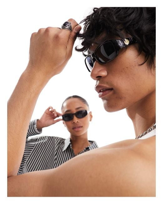 Reclaimed (vintage) Black Unisex Square Wrap Sunglasses