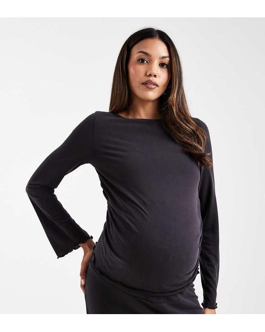 ASOS Black Asos Design Maternity Co-ord Modal Slinky Long Sleeve Top With Lettuce Hem