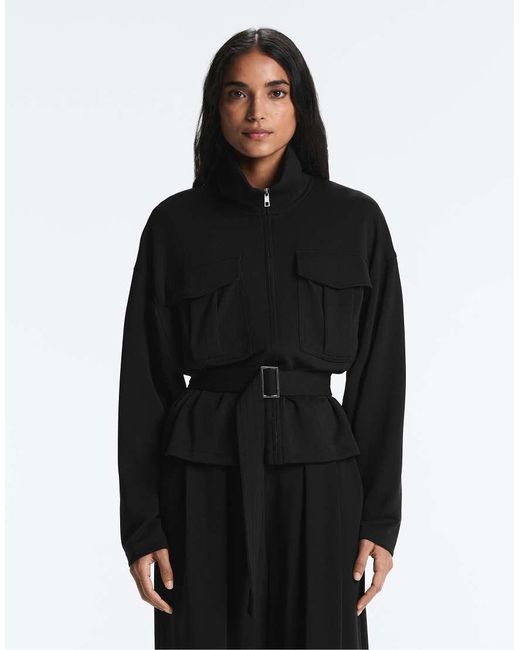 Oysho Black Soft-touch Belted Jacket With Modal