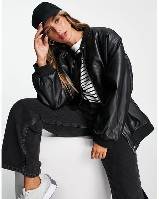 Oversized Leather Pu Jackets For Womens Faux Leather Bomber Jacket