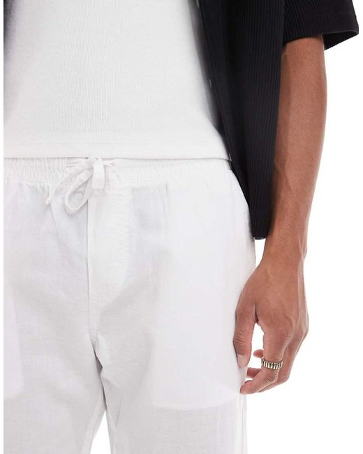 Jack & Jones White Drawstring Linen Mix Trouser for men