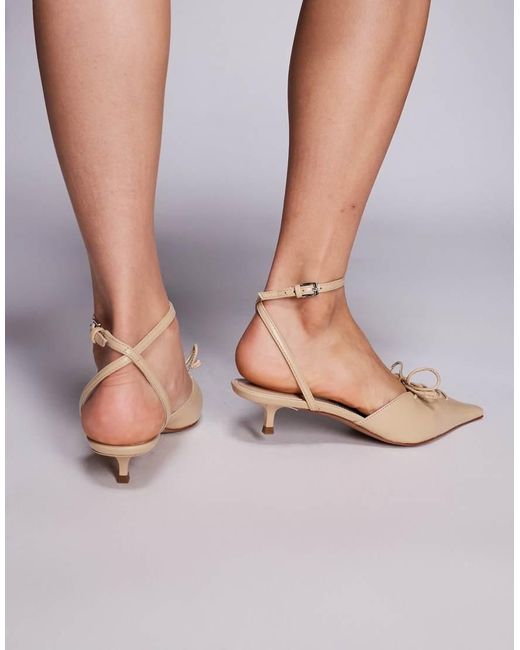Mango Natural Strappy Pointed Kitten Heel With Lace Up Front