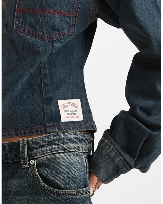 Collusion Blue Circular Design Collection Fitted Zip Jacket