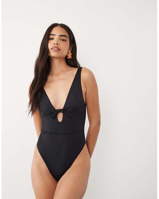 ASOS White Maya Bora Bora Tie Front Low Back Swimsuit