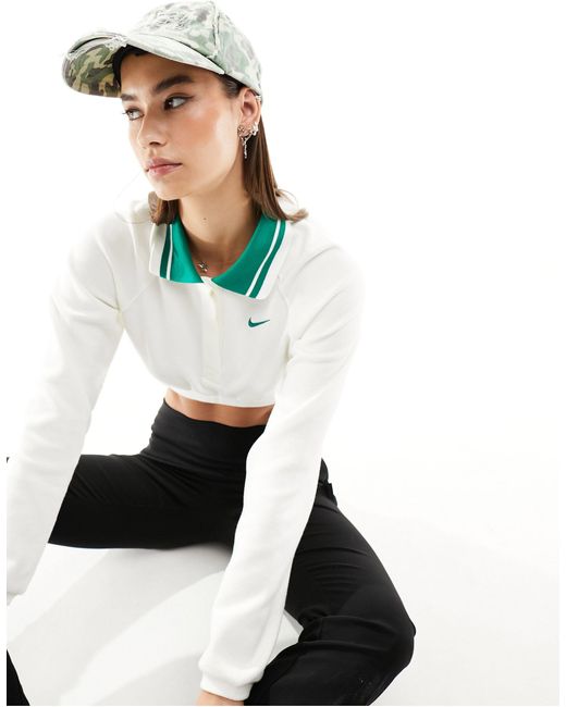 Nike Green Cropped Long Sleeved Polo Top