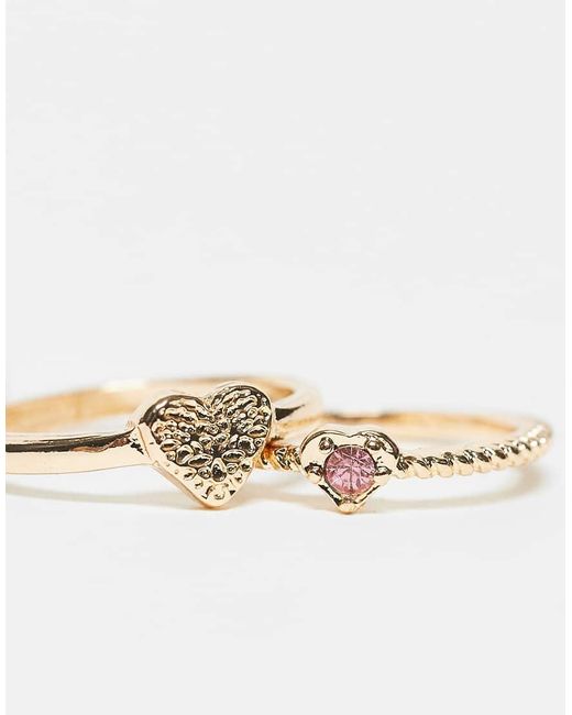 ASOS Set Van 3 Ringen Met Roze Glinsterende Kristallen Hartje in het White