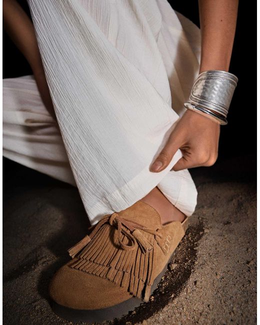 Bershka Brown – flache leder-clogs