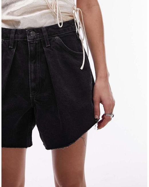 TOPSHOP Black Denim Pleat Short
