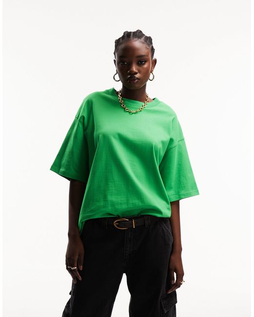 T-shirt épais oversize fendu sur le côté - vif ASOS en coloris Vert | Lyst