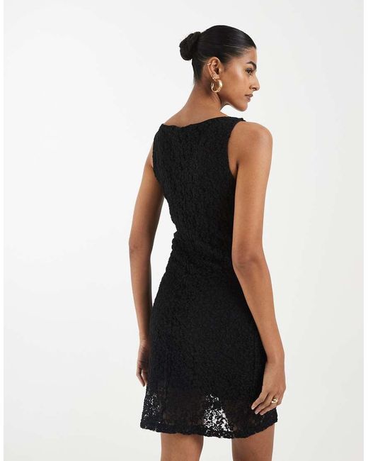 Vero Moda Black Stretch Floral Lace Sleeveless Slash Neck Mini Dress