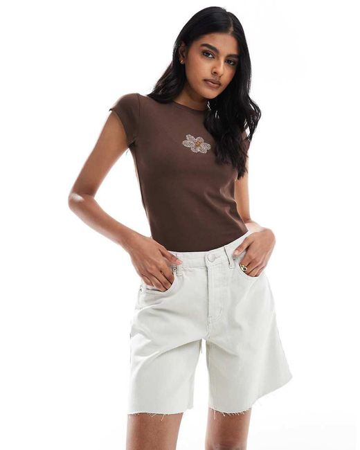 Glamorous White Longline Denim Shorts