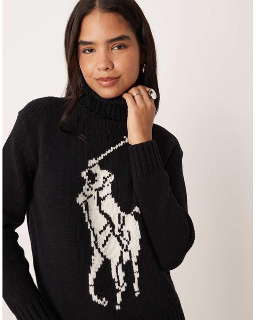 Polo Ralph Lauren Black Wool Blend Icon Logo Roll Neck Knitted Jumper