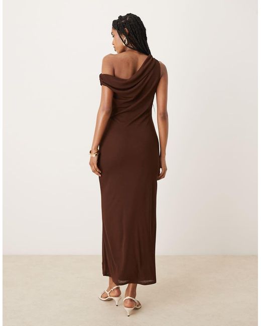 ASOS Brown Onion Skin Fallen Shoulder Tie Wrap Midi Dress