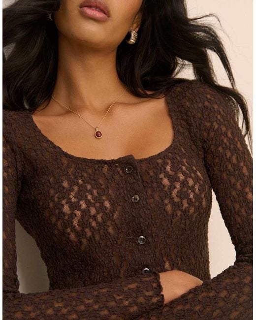 Nobody's Child Brown Lace Scoop Neck Cardigan