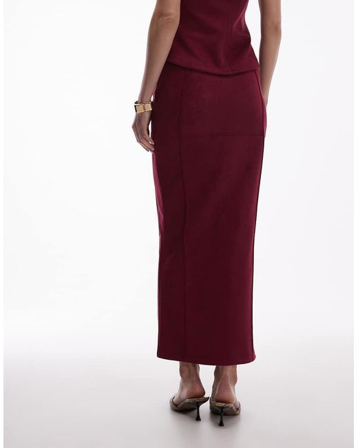 ASOS Red Suede Maxi Skirt With Front Split
