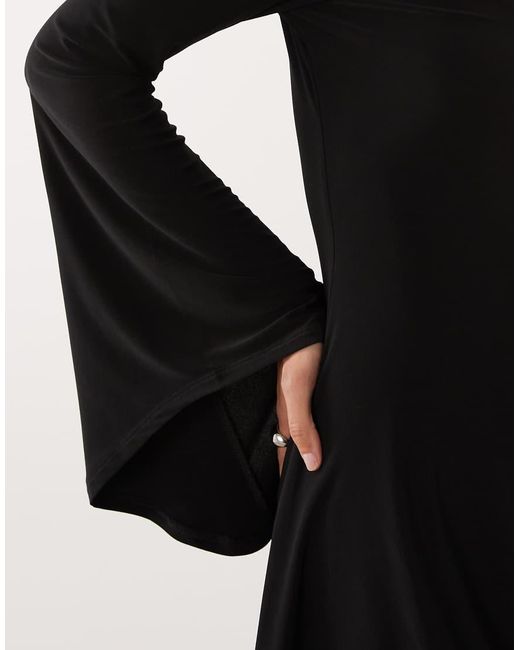 ASOS Black Flute Sleeve Flippy Mini Dress With Sweetheart Neckline