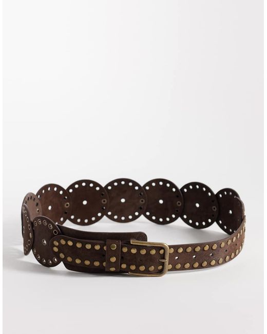 ASOS Riem Van Imitatiesuède Met Ronde Schijfjes En Studs in het Brown