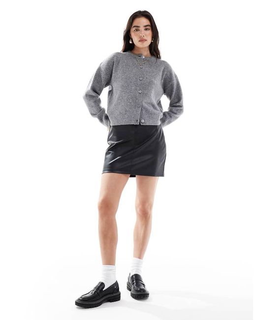 New Look Gray Crew Neck Button Down Cardigan