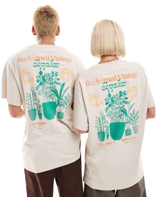 Reclaimed (vintage) Natural Unisex T Shirt With Plant Back Graphic
