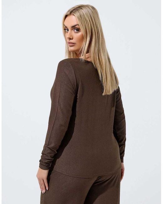 Yours Clothing Brown Textured Lace Trim Top