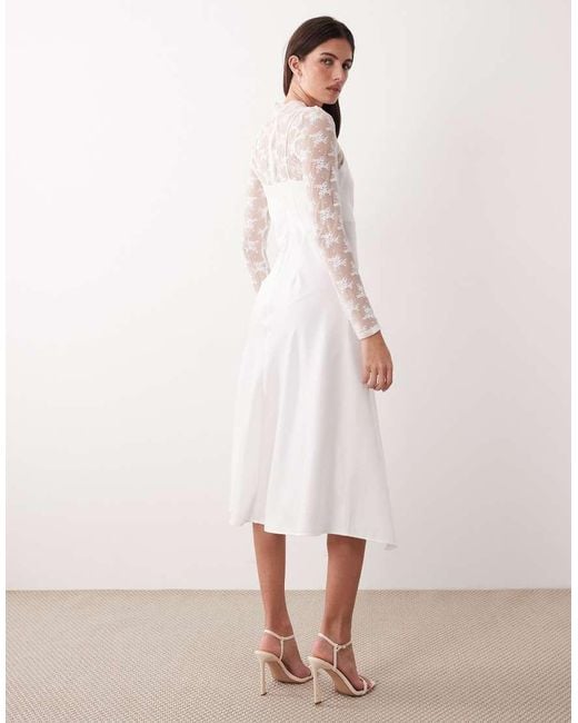Y.A.S Natural Long Sleeve Lace Underlay Cami Satin Dress